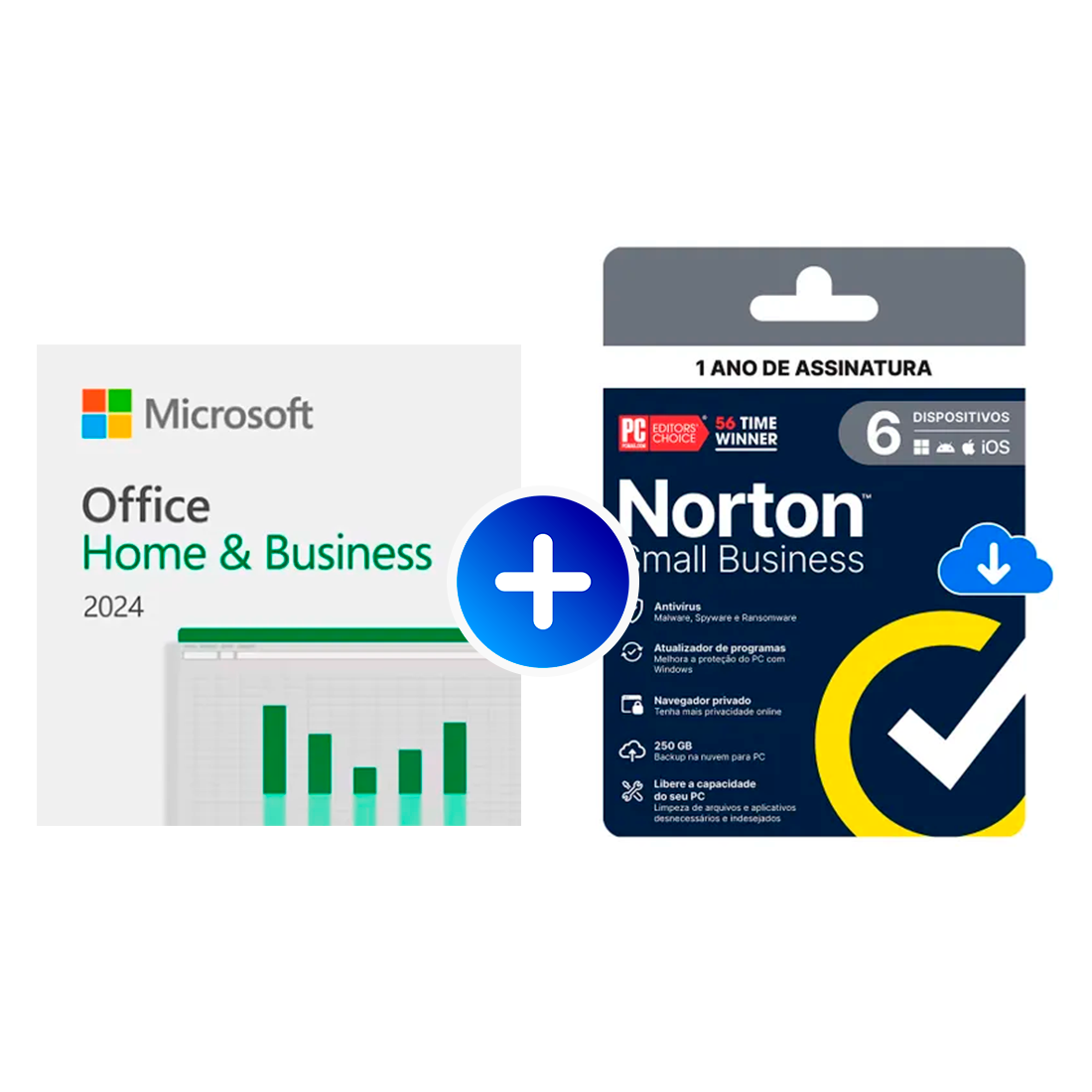 Microsoft Office Home and Business 2024 ESD + Norton Small Business Attach 12 meses 1 usuário 6 dispositivos