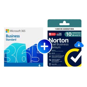 Produto: Microsoft 365 Business Standard ESD + Norton Small Business Premium ND 2.0 500GB 1 usuário 10 dispositivos 12 meses